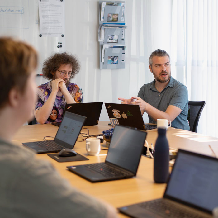 The development team at CleanManager working on new digital solutions and features for the cleaning industry.